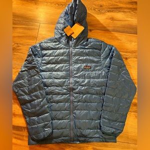 Patagonia down puffer, hoodie.